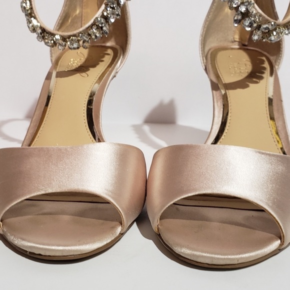 Badgley Mischka Satin Crystal Jeweled Heels - Picture 8 of 12